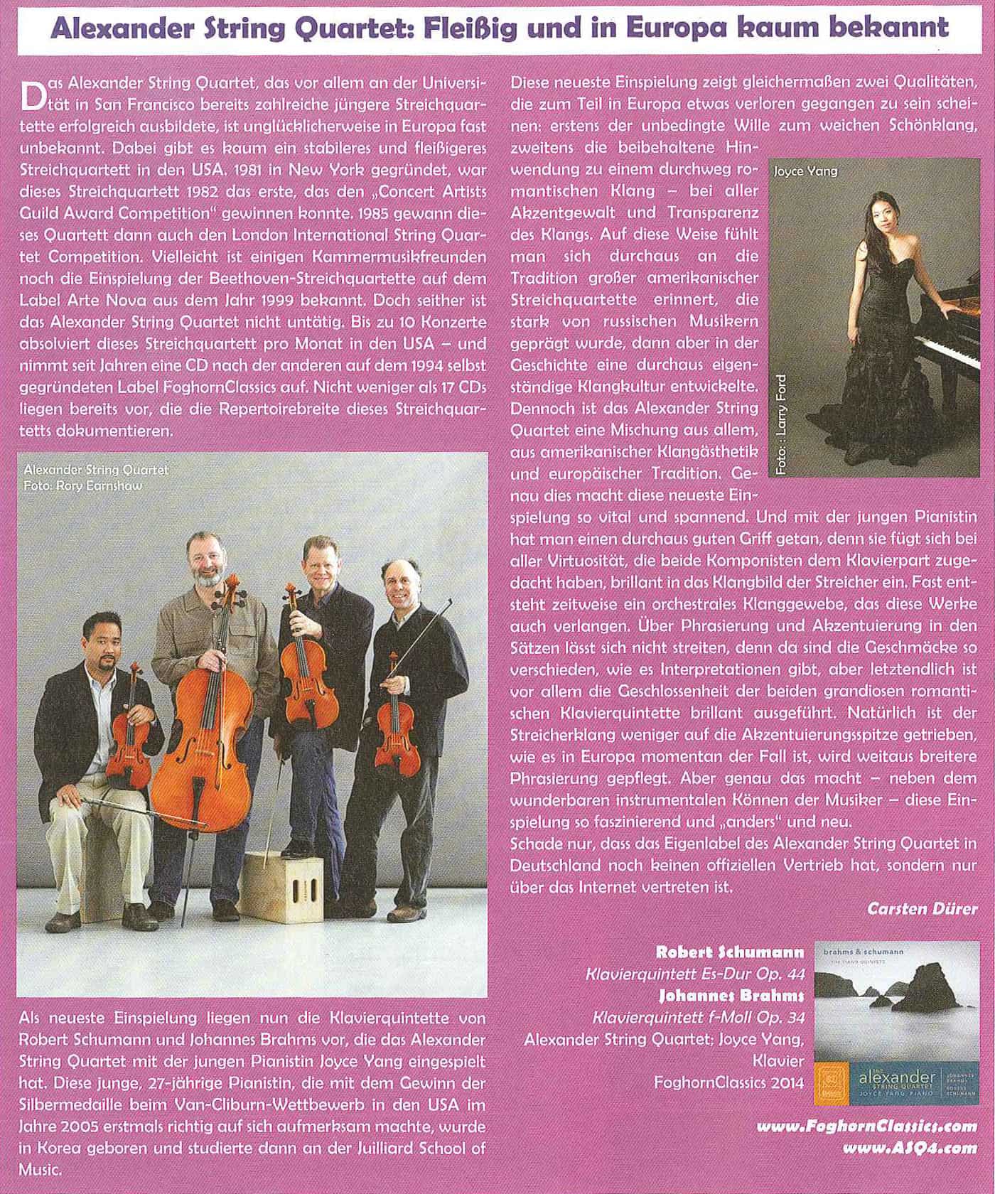 Ensemble Magazin Review of Brahms & Schumann: The Piano Quintets