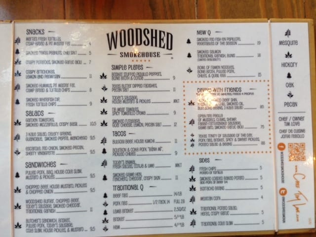 The Woodshed Smokehouse Menu
